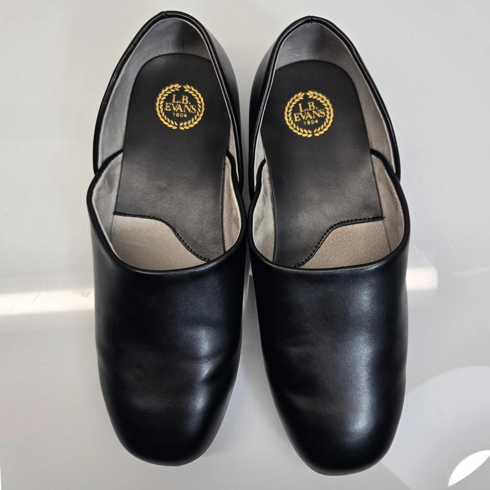 L.B. Zapatilla Evans Radio Tyme Hombres 10.5EEE Cuero Negro Aristocrat Opera Sin Cordones Foto 2 de 4
