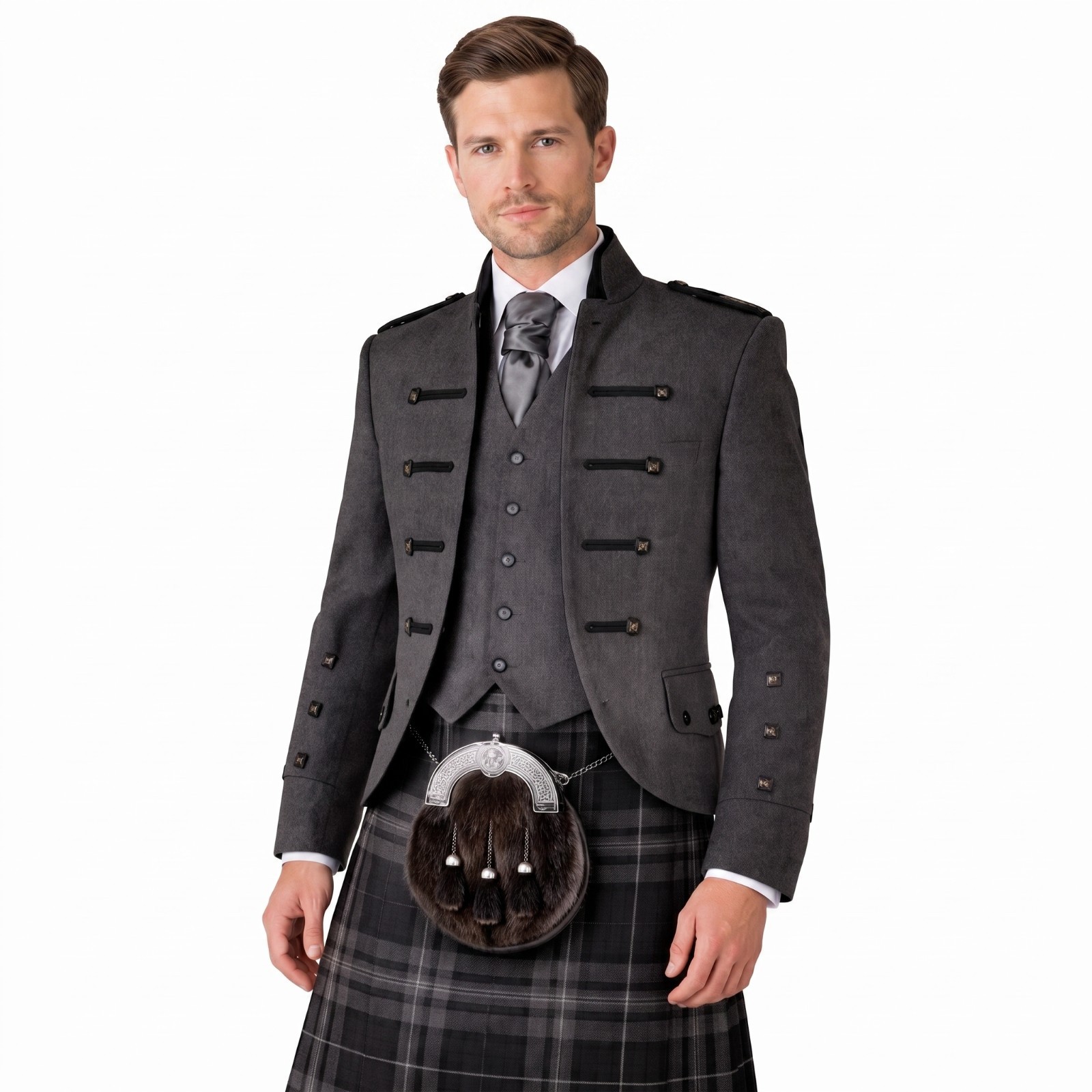 Chaqueta y chaleco Sheriffmuir Doublet Kilt para hombre carbón boda escocesa
