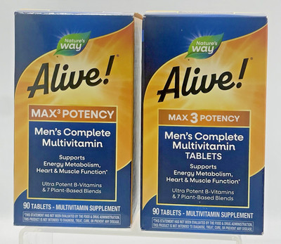 Lot of 2 Nature s Way Alive Max3 Men s Multivitamin 90 Tablets EXP 03/27