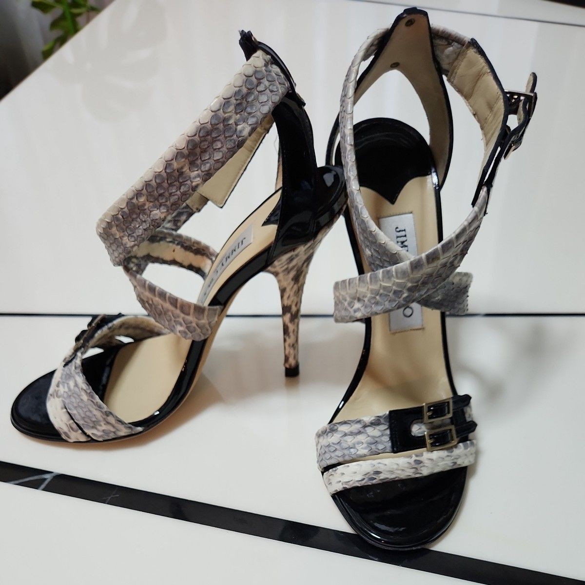 JIMMY CHOO Python print Leather Slingback sandals… - image 1