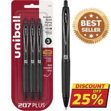 Uniball 207 Black Retractable Gel Pens 3 Pack with Medium 0.7mm Points