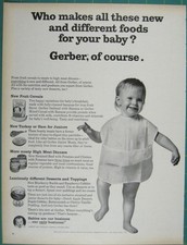 Anuncio impreso Gerber anuncio de alimentos para bebés años 60 diferentes alimentos nuevos para alimentos para bebés Nutri
