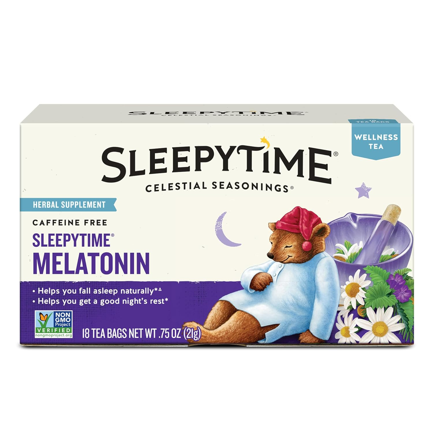 Celestial Seasonings Sleepytime Wellness Tea plus Melatonin, Caffeine Free, 18 T