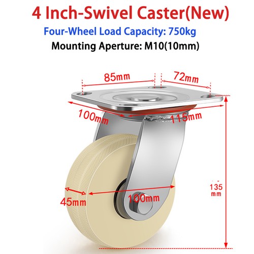 Nylon Castor Wheels Heavy-Duty Reinforced Castors Industrial Castors 4" 5" 6" 8" - Afbeelding 16 van 29