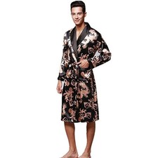 ZUEVI Men's Long Sleeve Satin Kimono Robe Dragon Lightweight Bathrobe Pajamas...
