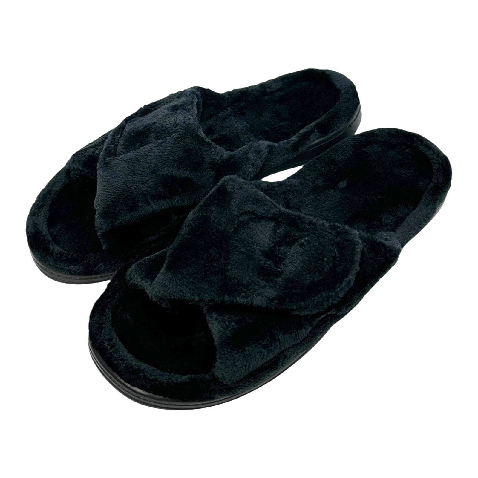 Git-up Fur Slippers Women's UK Size 6-7 Black Slip On Slider Casual Fluffy Flat