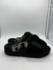 UGG Fluff Yeah Slide On Slippers Black Sherpa Slingback Plush Size 2