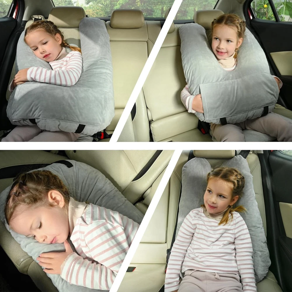 Travel Pillow for Kids & Adults, Head and Neck Support for Road Trips, Gray