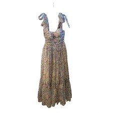 Petal + Pup Floret Midi Dress Multi Floral Tie Shoulder Ruched Women Medium NWT