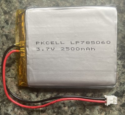 Lithium Polymer Battery 3.7V 2500mAh w/wire and JST connector