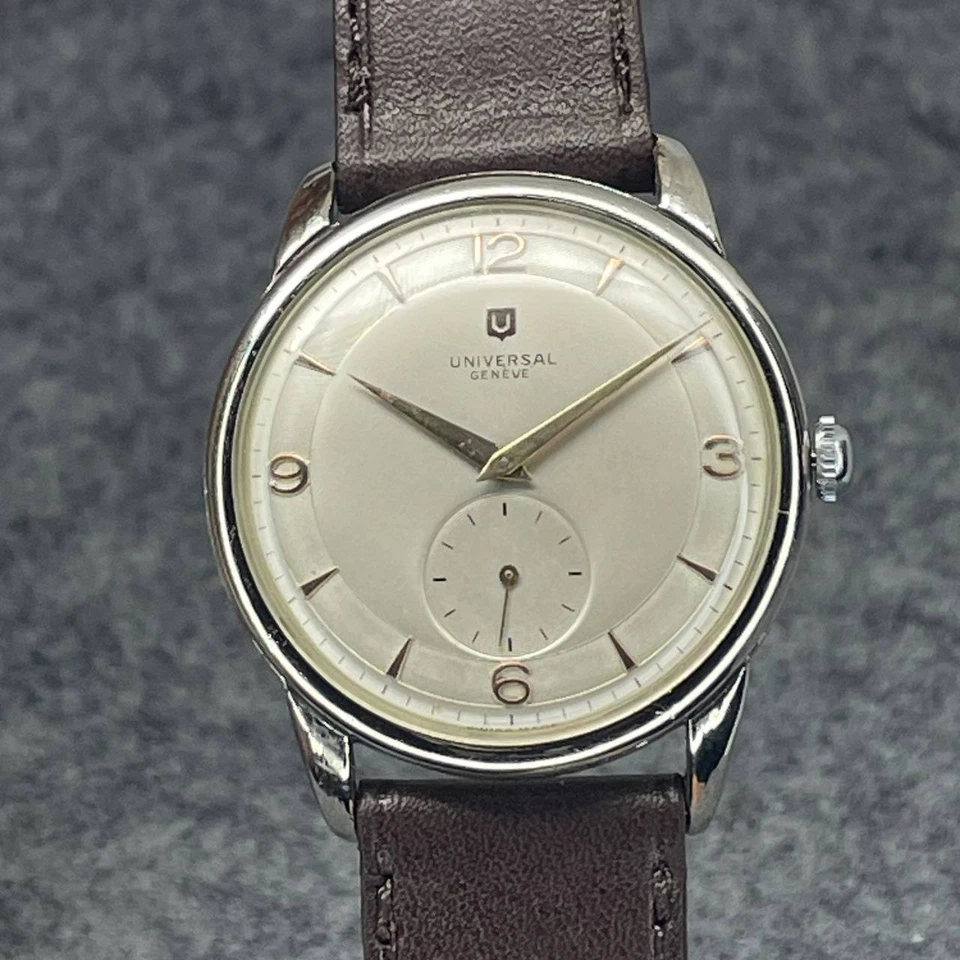 GRAN 37 MM UNIVERSAL GENEVE CAL 330 CUERDA MANUAL ESFERA TEXTURIZADA SUIZA DESDE CA1950 Foto 4 de 4