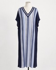 Simply Vera Vera Wang Maxi Dress M Blue White Striped V Neck Short Sleeve Casual
