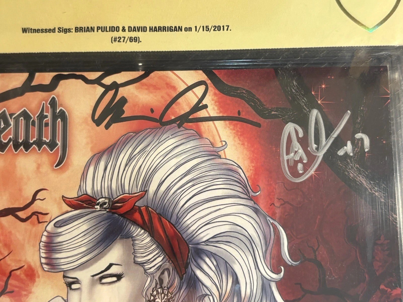 Lady Death Visions #1 Leatherette Ed. 9.8 CBCS Signed B.Pulido, D.Harrigan 27/69