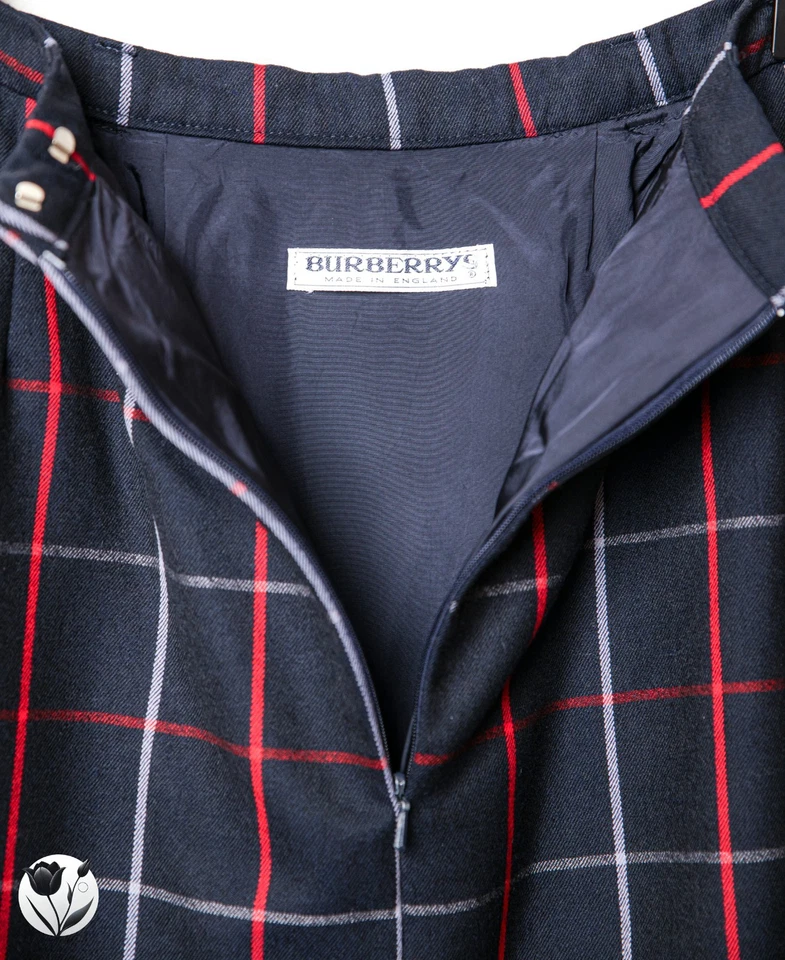 Falda Burberry Hecha en Inglaterra Lana a Cuadros Línea A Azul Marino Rojo Cuadros Vintage Talla 4-6 Foto 4 de 4