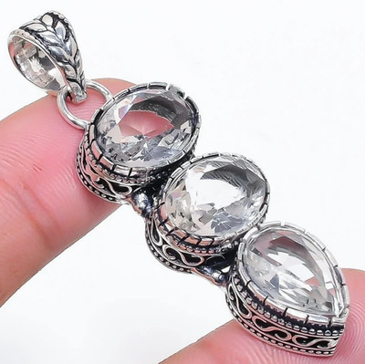 WEISSER T O P A S Edelstein 925 Sterlingsilber Schmuck ANHÄNGER HANDGEFERT