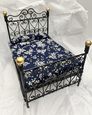 Dolls House furniture double cast iron bed 1/12th Scale