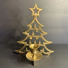 Vtg Brass Christmas Tree Candle Holder Made In India