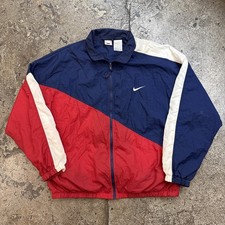 VTG 90s Nike Big Swoosh Windbreaker XL Colorblock Jacket Retro Red White Blue