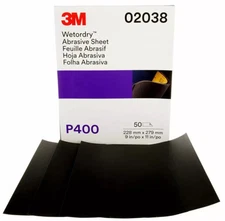 3M 02038 2038 Wetordry Sandpaper Full Sheets Paint Primer Repair 400 Grit (50ct)
