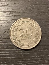 1967 Singapore 20 Cents, Seahorse Coin, Circulated, Qty. Of 1