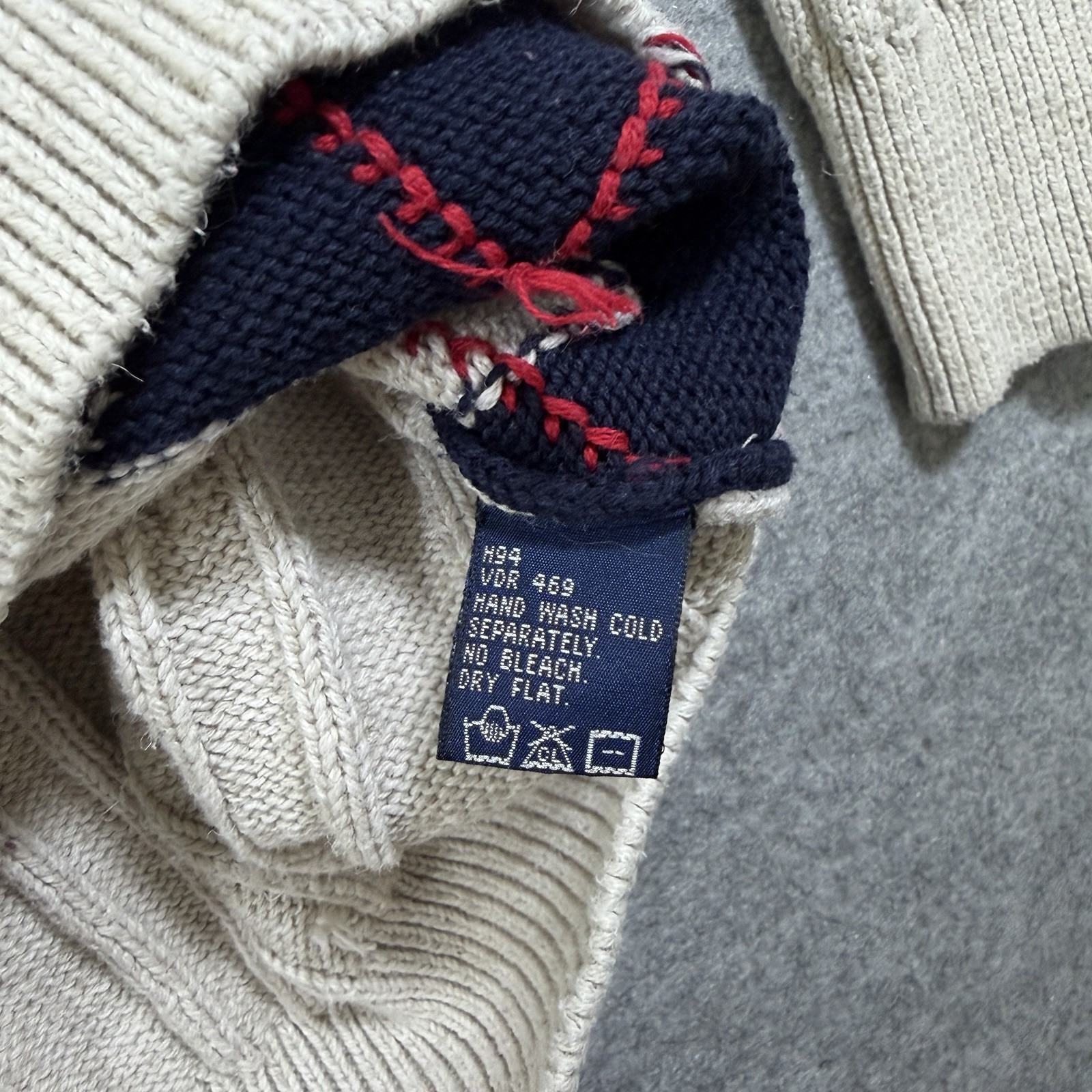 Nautica Cable Knit Sweater Mens M Beige Blue Red Linen Blend Vintage Crewneck thumbnail 13