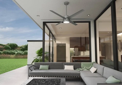 72" Hunter Solaria Silver Outdoor Rated Ceiling Fan with Wall Control - Picture 5 of 10