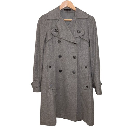Theory 100% Cashmere Trench Coat, Size S, Gray Women USED