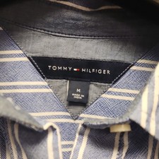 Tommy Hilfiger Women's Striped Button-Up Collared Shirt Blue White 80Cotton M