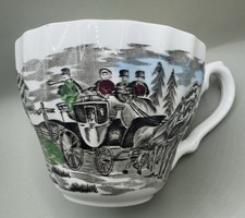 2 Antique English hand-colored transferware teacups, coaching  country scene