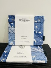 Image of 2 x William Morris & Co Acanthus Oxford Pillowcase Blue & White Leaf Pattern New