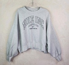 Nike Women Phoenix Fleece Oversized Gray Crewneck Sweatshirt Large Center Swoosh