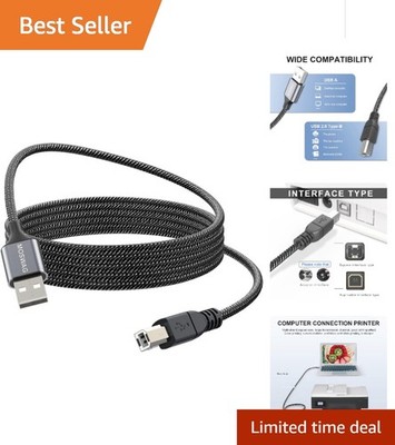 High-Speed 5FT USB Printer Cord - Universal Compatibility for HP, Canon & More