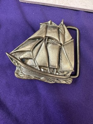 Vintage Sail Boat Belt Buckle Solid Brass By Baron Buckle