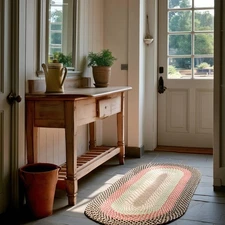 Super Area Rugs 2'x6' Oval Braided Runner, Brown-Red-Green, Farmhouse Style