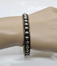 Vintage Studded Design Bangle Bracelet Silver Gold Tone 7 3/4"