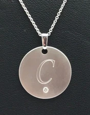 Sterling Silver Diamond Accent C Engraved Letter Initial Matte Round Necklace