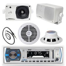 3.5" Marine Silver Box Speakers, PLMRB29W USB AUX Radio, 400W Amplifier, Antenna