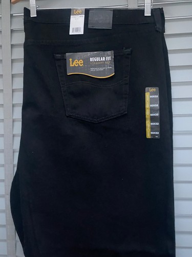 LEE Mens Black Jeans 60W 32L Regular Fit Straight Leg Double Black Denim - Picture 2 of 10
