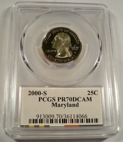 2000-S ALL 5 25c CLAD PCGS PR70DCAM QUARTERS PROOF WASHINGTON NH VA SC MD MA - Picture 5 of 11