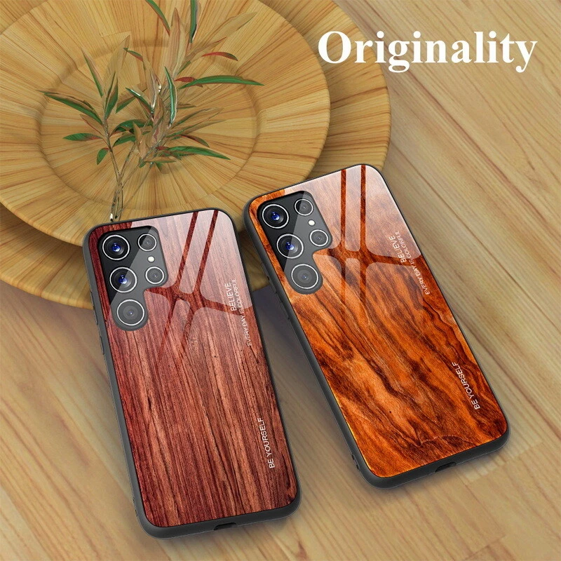 Wood Pattern Glass Phone Case for Samsung S24 Ultra S23 FE S22 A54 A53 A14