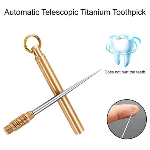 Brass Tooth Pick Portable Metal Toothpick Teeth Waterproof Holder with Keychain - Bild 2 von 8