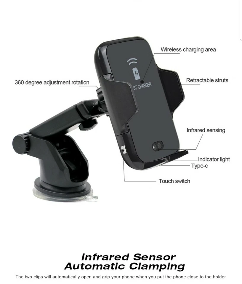 Wireless Car Mount One Touch3 Universal Phone Holder charger for Samsung &Iphone - Image 2 of 4
