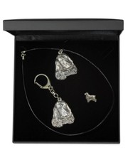 English Cocker Spaniel - keyring, necklace, pin, set with black box, Art Dog USA