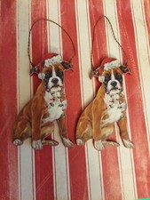 Set Of 2 Boxer Dog Christmas Holiday Ornament decoration free ship