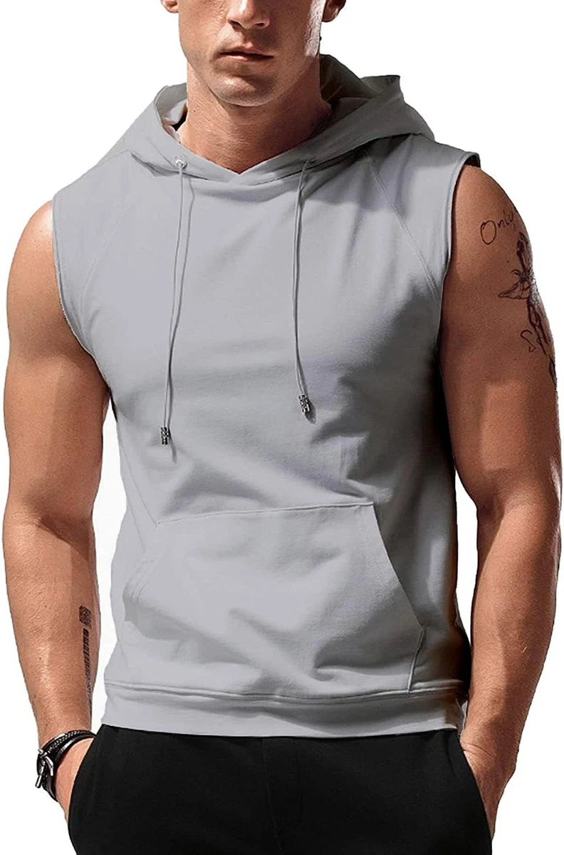 Aixdir Sleeveless Hoodie Men Workout Hooded Tank Top Gym Muscle