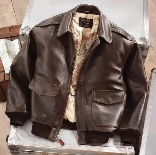 *Airforce Leather Retro Motocycle Jacket Flying Coat unisex Men's Jacket//* - Picture 14 of 27