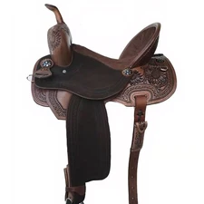 Deep Seat Western Horse Barrel Saddle Tack Set Roughout Leather 10-18" Free Ship