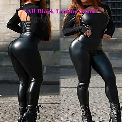 Black Faux PU Leather Skinny Pants High Waist Push Up Butt Lift Stretch Legging - Picture 7 of 15