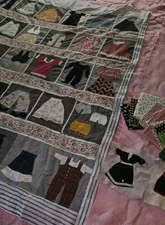 UnFinished Fashion Themed Appliques Patchwork Quilt 56" X 44" Top & 10 Dotty FQs