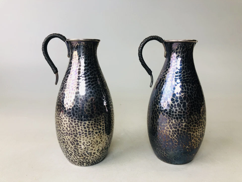 Y6025 CHOUSHI Plata Tokkuri botella sake caja firmada japonés vintage antiguo Foto 3 de 4